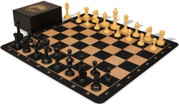 The Chess Store Master Series Plastic Chess Set Black & Camel Triple WeightedPieces with Extra Queens, Macassar Ebony & Maple Floppy Chess Board & Box - 3.75" King