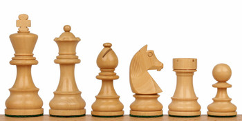 The Chess Store German Knight  Staunton Wood Chess Pieces Ebonized & Boxwood with Extra Queens & Box - King