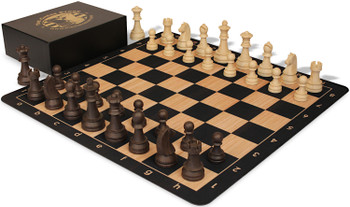 The Chess Store German Knight Tournament Special Plastic Chess Set Wood Grain Pieces with Extra Queens, Macassar Ebony & Maple Floppy Chess Board & Bo