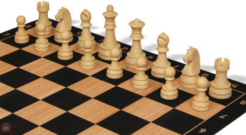 German Knight Tournament Special Plastic Chess Set Wood Grain Pieces with Macassar Ebony & Maple Floppy Chess Board - King