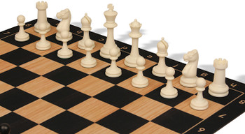 Master Series Triple Weighted Plastic Chess Set Black & Ivory Pieces with Macassar Ebony & Maple Floppy Chess Board - 3.75" King