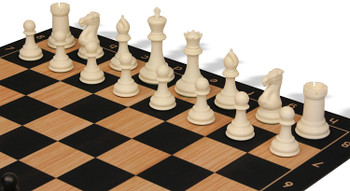 Conqueror Triple Weighted Plastic Chess Set Black & Ivory Pieces with Macassar Ebony & Maple Floppy Chess Board - King