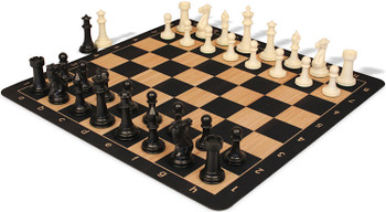 Executive Plastic Chess Set Black & Ivory Pieces with Macassar & Maple Floppy Chess Board - 3.875" King