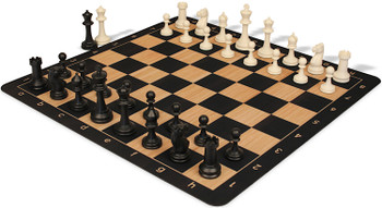 Master Series Plastic Chess Set Black & Ivory Pieces with Macassar Ebony & Maple Floppy Chess Board - King