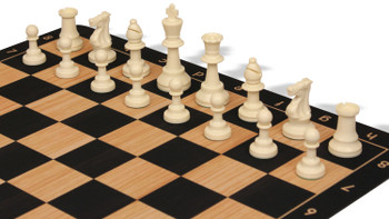 Club Special Plastic Chess Set Black & Ivory Triple Weighted Pieces with Macassar Ebony & Maple Floppy Chess Board - 3.75" King