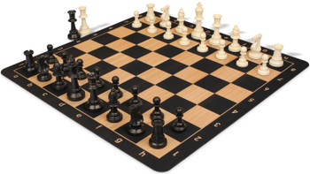 Club Special Plastic Chess Set Black & Ivory Triple Weighted Pieces with Macassar Ebony & Maple Floppy Chess Board - 3.75" King