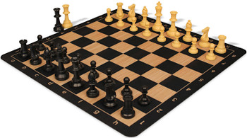 Club Special Plastic Chess Set Black & Camel Pieces with Macassar Ebony & Maple Floppy Chess Board - 3.75" King