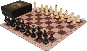 The Chess Store Zagreb Plastic Chess Set Black & Aged Ivory Pieces with Extra Queens, Walnut & Maple Floppy Chess Board & Box - King