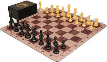 The Chess Store Club Special Plastic Chess Set Black & Camel Triple Weighted Pieces with Extra Queens, Walnut & Maple Floppy Chess Board & Box - King
