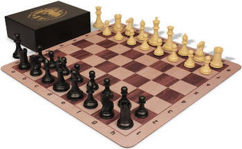The Chess Store Conqueror Triple Weighted Plastic Chess Set Black & Camel Pieces with Extra Queens, Walnut & Maple Floppy Chess Board & Box - King