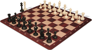 Master Series Plastic Chess Set Black & Ivory Pieces with Rosewood & Maple Floppy Chess Board - King