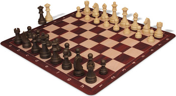 German Knight Tournament Special Plastic Chess Set Wood Grain Pieces with Rosewood & Maple Floppy Chess Board - King