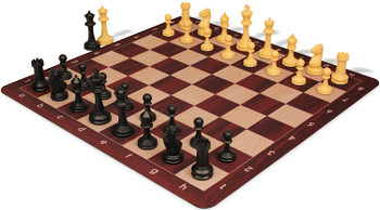 Master Series Triple Weighted Plastic Chess Set Black & Camel Pieces with Rosewood & Maple Floppy Chess Board - 3.75" King