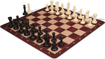 Executive Plastic Chess Set Black & Ivory Pieces with Rosewood & Maple Floppy Chess Board - King