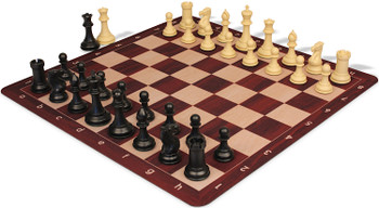 Conqueror Triple Weighted Plastic Chess Set Black & Camel Pieces with Rosewood & Maple Floppy Chess Board - King