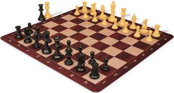 Club Special Plastic Chess Set Black & Camel Triple Weighted Pieces with Rosewood & Maple Floppy Chess Board - King