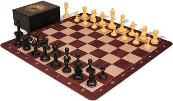 The Chess Store Club Special Plastic Chess Set Black & Camel Triple Weighted Pieces with Extra Queens, Rosewood & Maple Floppy Chess Board & Box - Kin