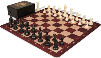 The Chess Store Club Special Plastic Chess Set Black & Ivory Triple Weighted Pieces with Extra Queens, Rosewood & Maple Floppy Chess Board & Box - 3.75" King