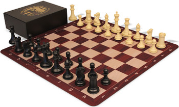 The Chess Store Conqueror Triple Weighted Plastic Chess Set Black & Camel Pieces with Extra Queens, Rosewood & Maple Floppy Chess Board & Box - King