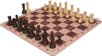 German Knight Tournament Special Plastic Chess Set Wood Grain Pieces with Walnut & Maple Floppy Chess Board - King