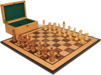 Bohemian Series Chess Set Golden Rosewood & Boxwood Pieces with Walnut Burl & Bird's-Eye Maple Board & Box - King