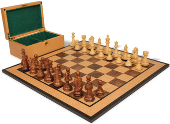 Fierce Knight Staunton Chess Set Golden Rosewood & Boxwood Pieces with Walnut Burl & Bird's-Eye Maple Board & Box - King