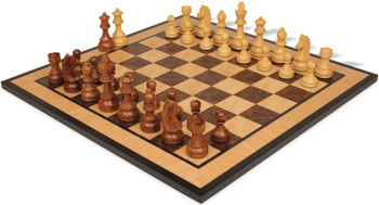 Queen's Gambit Chess Set Golden Rosewood & Boxwood Pieces with Walnut Burl & Bird's-Eye Maple Board - King