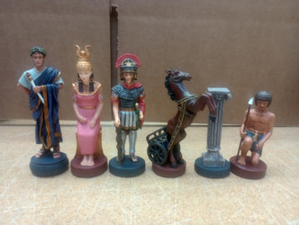Discontinued Hand Painted Solid Pewter Egypt vs Rome Theme Chess Set