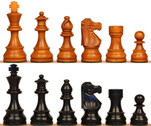 French Lardy Staunton Chess Set with Ebonized & Antiqued Boxwood Pieces - 3.75" King