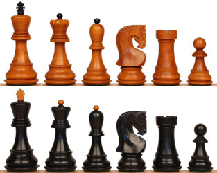 Zagreb Series Chess Set with Ebonized & Antiqued Boxwood Pieces - 3.875" King