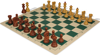 Zagreb Series Plastic Chess Set - Wood Grain Pieces with Vinyl Rollup Board - Green