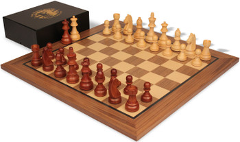Tournament Standard Staunton Chess Set Walnut Stained & Natural Pieces with Classic Walnut Board & Black Box - 3.75" King