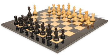 Deluxe Old Club Staunton Chess Set Ebony & Boxwood Pieces with Black & Ash Burl Chess Board - 3.25" King