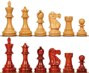 Deluxe Old Club Staunton Chess Set with Padauk & Boxwood Pieces - 3.75" King
