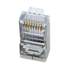 Single-piece CAT6 RJ45 connector in clear polycarbonate body Single-piece CAT6 RJ45 connector in clear polycarbonate body