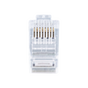 Unshielded CAT6 RJ45 connector showing 50μ gold pins Unshielded CAT6 RJ45 connector showing 50μ gold pins