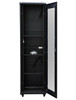 Inside Datatek 24A45R66FPS showing 4 fans 2 shelves and PDU and toughened glass door opened