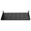 Black powder-coated SPCC cantilever shelf dimensions 43x300x482.6mm, 20kg load capacity and cage nuts