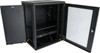 Open Datatek 24B15RW64FPS cabinet showing removable side panels and fixed shelf for networking equipment installation