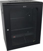 Datatek 24B15RW64FPS 15U wall mount cabinet front view with tempered glass door and black powder coated frame for 19" racks