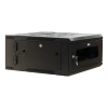 Front angle view of Datatek 4U 600mm Swing Frame Wall Mount Data Cabinet showing lockable front door and side panel