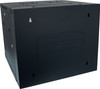 DataTek 9U swing-frame wall cabinet showing rear access with pre-drilled mounting holes