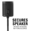 SANUS WSSA2 black adjustable stand securing speakers without blocking buttons and cords