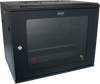 Datatek 24B9RW64FPS 9U wall mount cabinet front view with tempered glass door and black powder coated steel frame for 19" racks