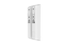 Side view of Ajax DoorProtect Plus white sensor detecting tilt angle, with 5-year battery and anti-jamming frequency hopping