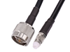 Close-up of Hills Antenna FME Female and N Male connectors on 3m LL240 patch lead, showcasing secure RF mating for mobile antennas and telecom