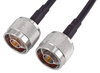 Close-up of Hills Antenna N Male connectors on 15m LL195 patch lead, showcasing secure RF mating for telecom and antenna applications