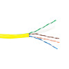 Close-up DATATEK CAT6 cable showing oxygen-free copper conductor and HDPE insulation
