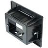 Close-up rear view of Hills Antenna Recessed Wall Box - Black showing the flush-mounted design with brush insert for clean cable pass-through behind TVs or appliances