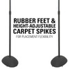 Close-up of Sanus Adjustable Stands showing Rubber Feet & Height Adjustable Carpet Spikes For Placement Flexibility